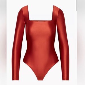 Babaton Satinette square neck long sleeve bodysuit